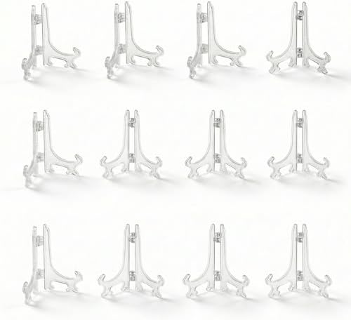 artliving 3inch Clear Plastic Easels or Stand/Plate Holders to Display Pictures or Other Items at Weddings, Home Decoration, Birthdays, Tables (12 Pack)