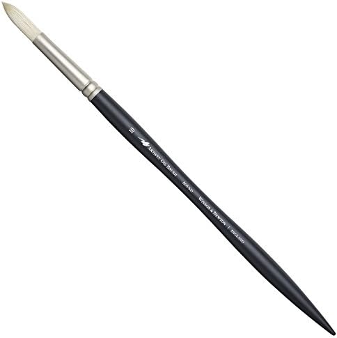Winsor & Newton Artists' Oil Hog Paint Brush, Long Handle Size 10, Round | Handcrafted with interlocked Chungking bristles; Have spring, stiff, & flagged allowing large amounts of colour to be carried