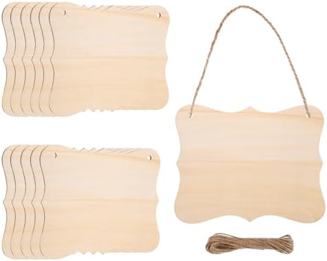 MECCANIXITY Unfinished Hanging Wood Sign Blank with Ropes 6"x5" Unfinished Wood Crafts Boards Wooden Plaques for Crafts DIY Painting Burning Carving Door Wall Decoration, Style 8, Pack of 12