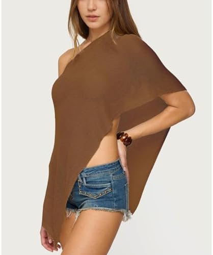 Women Knit Poncho Top Sheer Crochet Shawl Cover Up