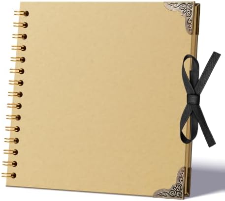 Scrapbook Photo Album 8"x8" 30 Sheets 60 Pages Kraft Paper Ribbon Closure