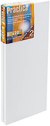 Practica Economy Stretched Cotton Canvas - Acid-Free Acrylic Primed Canvas for Acrylics, Pastels, Graphite, & More! - [2-Pack - 8x20]