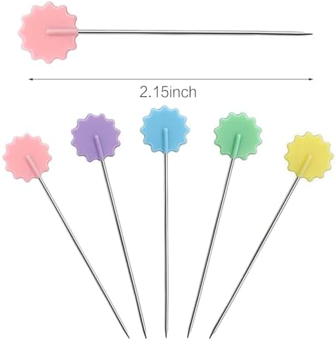 Elisel 200 pcs Multicolor Straight Pins Straight Quilting Pins Craft Positioning Pins Fixed Sewing Marker Needle for Crafting Dressmaker and Other Crafts Making (Flowers)