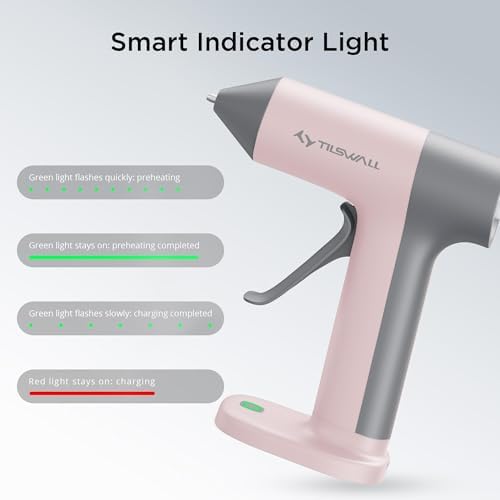 Tilswall Cordless Hot Glue Gun W106 with 30s Fast Preheating Pink