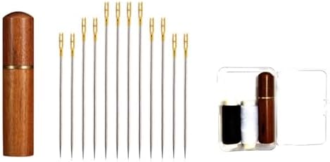36 Pack Non Threading Sewing Needle Back Opening Dual-Purpose Sewing Needle with Wooden Needle Case+Square Storage Box+Black/White Threads Used for Sewing Clothes, Embroidery, etc(Mixed Sizes)