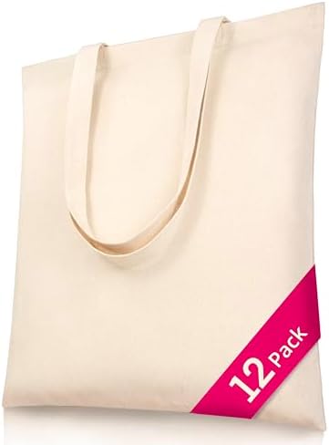 Phicorn Canvas Tote Bags, 15 x 16 in, 8 oz Cotton Blank | Long handles and reinforced stitching; blank cotton canvas for crafts, gifts, shopping, events, and everyday carrying