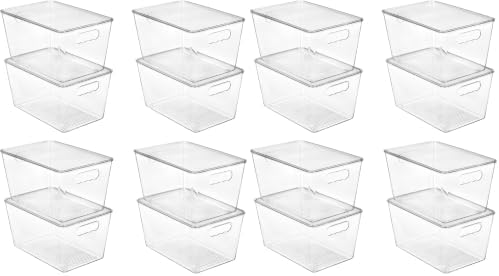 Vtopmart 16 Pack Clear Stackable Storage Bins with Lids, Large Plastic Containers with Handle for Pantry Organization and Storage,Perfect for Kitchen, Fridge, Cabinet, Bathroom Organizer