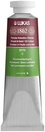 Lukas 1862 Professional German Oil Paint, Permanent Green Yellowish 37 mL - w/Beeswax & Non-Yellowing Sunflower Oil, Short Drying Time, Smooth, Outstanding Lightfastness