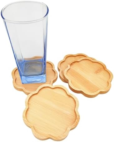 4PCS Mosaic Bamboo Coasters for Crafts, Blank Base Trays, Drinking Cup Coaster, Plant Coaster, Art Plate,DIY Mosaic Supplies (Eight-Petal)