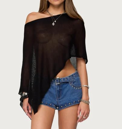 Women Sheer Poncho Shawl Top Lightweight Knit Pullover Beach Cover Up Tops
