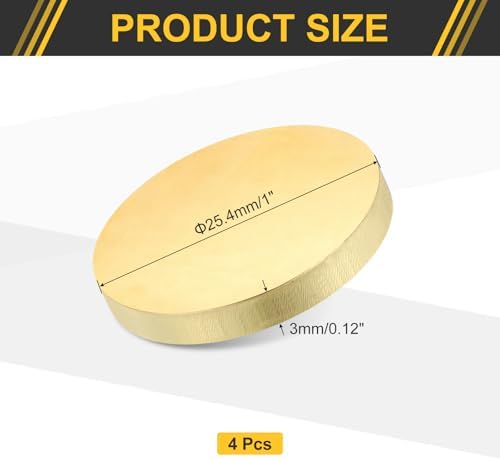 uxcell 4Pcs Brass Round Plate, 0.12"(3mm) Thick 1"(25mm) Dia H65 Brass Round Disc Blank Metal Sheet Copper Circle Disc for Metal Stamping DIY Crafts
