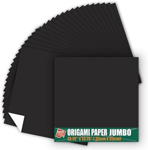 [Taro's Origami Studio] Jumbo 13.75 Inch / 35cm One Sided Single Color (Black) 25 Sheets (All Same Color) Square Easy Fold Premium Japanese Paper (Made in Japan)
