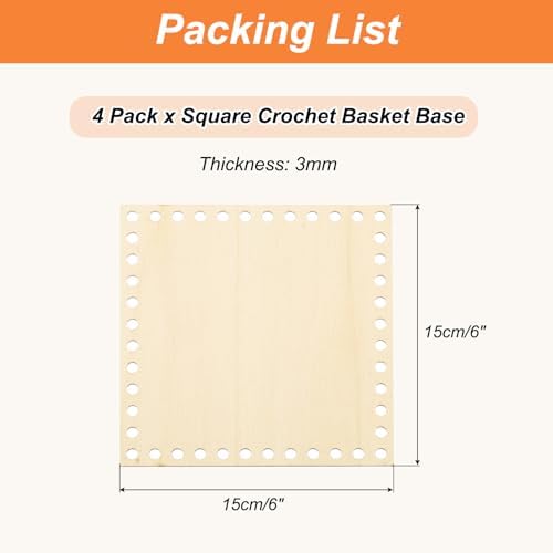 PATIKIL 6 x 6 Inch Crochet Basket Base, 4 Pcs Basket Bottoms Square Wood Base Shaper Bag Making Supplies Weaving Knitting Kit for Crochet Shoulder Bag Handbag Purse Craft