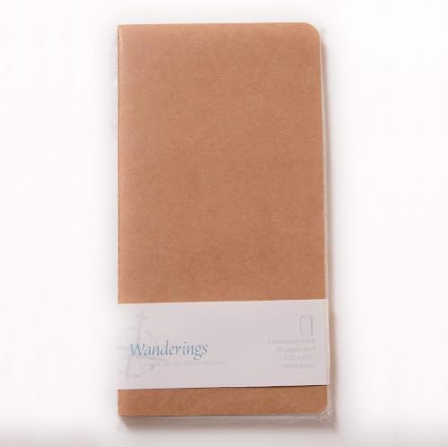 WANDERINGS Blank Regular Size Travelers Notebook Inserts | 4.25" x 8.25" (11 x 21cm) | 100 GSM Paper | 6 Hand-sewn Booklets/360 Pages | Travelers Notebook Refills for Journals, Diaries, Planners