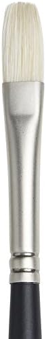 Winsor & Newton Artists' Oil Hog Paint Brush, Long Handle Size 4, Flat | Handcrafted with interlocked Chungking bristles; Have spring, stiff, & flagged allowing large amounts of colour to be carried