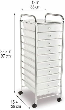 Simply Tidy 10 Drawer Clear Rolling Cart - Mobile Organizer with Removable Drawers, Swivel & Locking Casters, Durable Tubular Frame - 1 Set