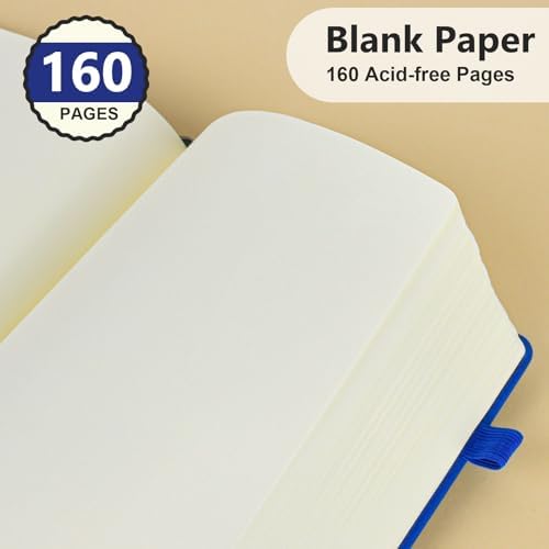 Blank Journal Notebook 5.9"×8.5", Leather Sketchbook,160 Pages Sketch book | A5 Sketchbook for Drawing, 100 Gsm Plain Paper, Writing Journal for Men Women, Hardcover Notebook for School Work Travel Art