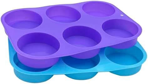 4oz Round Silicone Soap Mold, 3 Inch Big Size 6 Cylinder Silicone Molds for Loofah Soap, Homemade Bath Bombs, Lotion Bars Pack of 2, Purple, Blue