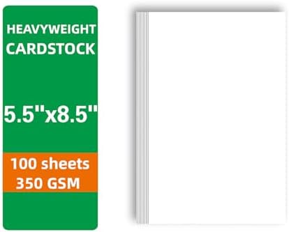 100 Sheets White Cardstock 5.5"x8.5", 130lb/350gsm Blank Thick Paper
