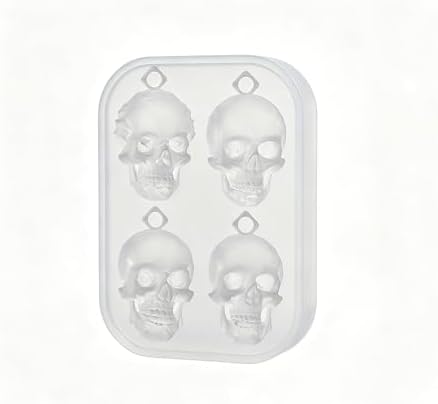 4 Cavity Faceted Skull Pendant Silicone Mold with Hanging Hole, Gothic Epoxy Resin Casting Mould for DIY Necklace Charm Halloween Christmas Jewelry Making (KL02)