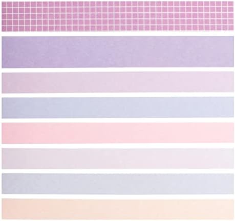 YUBBAEX 8 Rolls Basic Washi Tape Set Solid Color Grid Masking Decorative Tapes for Arts, DIY Crafts, Journals, Planners, Scrapbooking, Wrapping (Violet)
