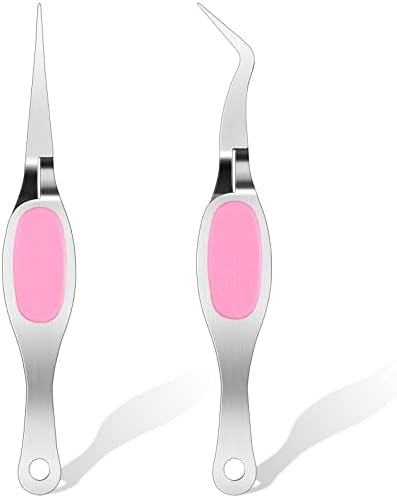 Chumia Craft Tweezer Precision Curved Straight Fine Tip Craft,Silver and Pink