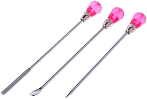 3 Pcs Stirring Needle Spoon Tool Portable Muddler Poke Needle Spoon Kit for Resin Craft Silicone Mold Jewelry Making Hot Pink, app.10cm/3.94''