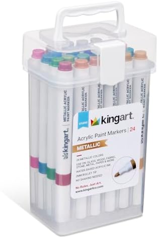 KINGART 409-24M Acrylic Paint Markers with Storage Case, 24-Metallic Colors