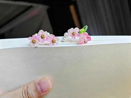 2 pcs Cute Planner Paper Clip Bookmarks, 2 Inches, Journal Notebook Charm Accessories, Page Saver Holder, Bookish Gift for Book Lover (Pink Flowers)