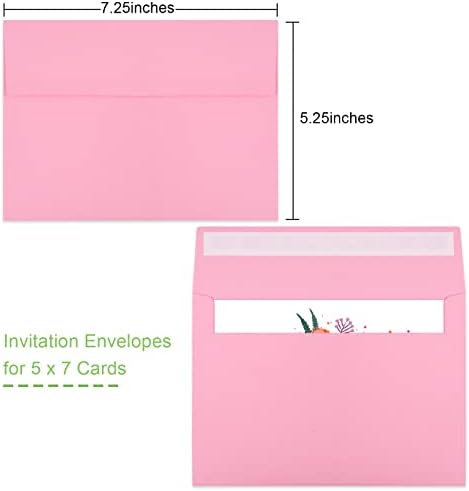 50 Packs 5x7 Envelopes, A7 5x7 Envelopes for Invitations, Printable Invitation Envelopes Self Seal for Weddings, Invitations, Photos, Greeting Cards, Mailing (Pink)