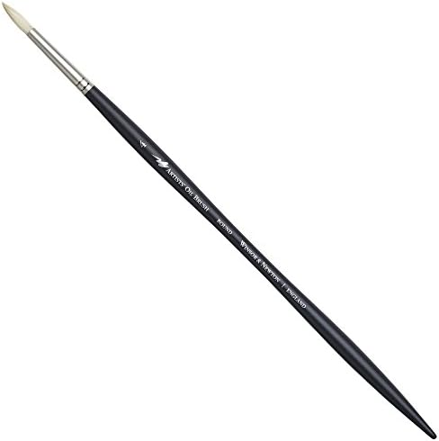 Winsor & Newton Artists' Oil Hog Paint Brush, Long Handle Size 4, Round | Handcrafted with interlocked Chungking bristles; Have spring, stiff, & flagged allowing large amounts of colour to be carried