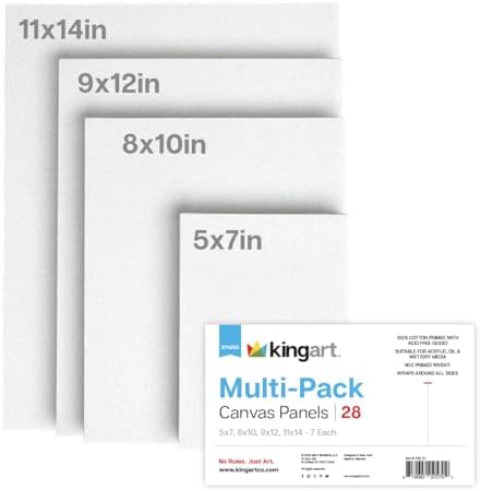 KINGART White Canvas Panel Set – Large Rectangle Assortment, 28-Pack – 100% Cotton, Triple Gesso Primed Artist Boards for Acrylic, Oil, Sketching, & Mixed Media Painting