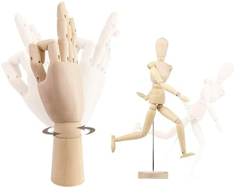 12" Art Drawing Hand Model,8" Artist Wooden Mannequin Figure Human People Dolls Manikin Supplies Stop Motion Figure Kit,Wooden Tools Posable Figure for Drawing,Painting,Sketching