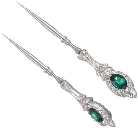 2Pcs Metal Embroidery Awl Set, European Vintage Carved Handle Scratch Awl, Sharp Sewing Awl Tool for Sewing with Storage Cases, Durable and Leather Punch Stitching DIY Craft(Silver)