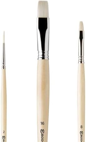 Escoda | Oil and Acrylic | Artist Set Antonio Lopez Garcia | Size 2,8,16 | 3 Brushes | White Chungking Bristle | Bright + Round Pointed | for Hyperrealistic Landscapes