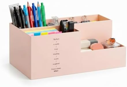Jekelife Desk Organizer,Desk Storage Caddy, Pen Holder for Office Stationery,Vanity Small Items,Multi Compartment Desktop Organizer,Pink