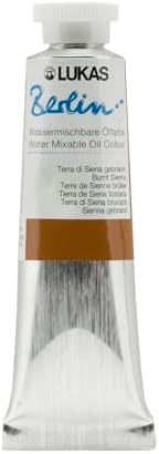 Lukas Berlin Pro Artists Water Mixable Oil Paint 37 ml Tube Burnt Sienna, Water Soluble, Lightfast Pigments, Quick Drying, Easy Clean-Up, Eco-Friendly, Professional Quality, 40 Color Range