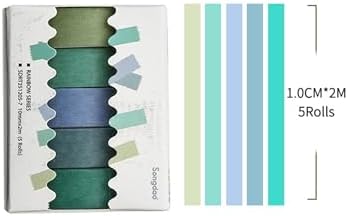 Solid Color Washi Tape Set - 5 Rolls Gradient Rainbow Adhesive Tapes Pastel Arts Decorative Masking Tape Sets for Craft, Kids, Scrapbook, DIY, Gift Wrapping (7-Fresh Mint)