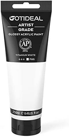 GOTIDEAL Acrylic Paint Titanium White Tubes(250ml, 8.79 oz) | Non Toxic, Non Fading, Rich Pigments,for Painters, Adults & Kids,Ideal for Canvas Wood Clay Fabric Ceramic Craft Supplies