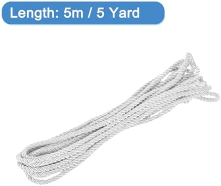 MECCANIXITY Twisted Cord Trim, 5 Yard 5mm 3-Ply Twine Braided Rope Shiny Thread String for Craft Gift Bag Curtain Christmas Decor, White - 5m
