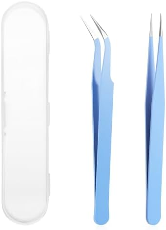 2 Pcs Sticker Tweezers, Craft Tweezers Scrapbooking Tools Precision Tweezer Blue Cute Crafting Tweezer for Stickers Lashes Electronics Scrapbooking (Blue)