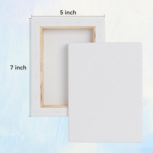 Stretched Canvases for Painting, 5x7 Inch Painting Supplies for Artists, Blank Canvas Pack, 12-Pack for Acrylic, Oil and Gouache Paints