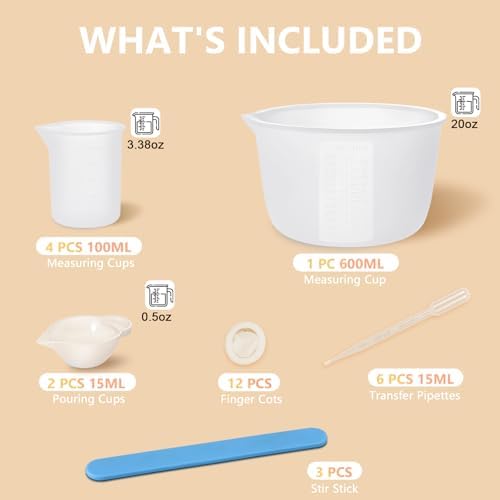 KISREL Silicone Measuring Cups for Resin, Resin Supplies with 600&100ml Cups, Resin Mixing Cups, Silicone Stir Sticks, Epoxy Mixing Cup