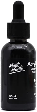 Mont Marte Acrylic Ink Premium 50ml - Black, Acrylic Inks for Artists, Fluoro Colors, Ideal for Air Brush, Pouring Art, Scrapbooking, Ink Drawing, Mixed Media