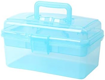 Multipurpose Plastic Art and Craft Supply Storage Container Bin Case with Removable Tray and Handle, First Aid Box Organizer, Clear&Blue