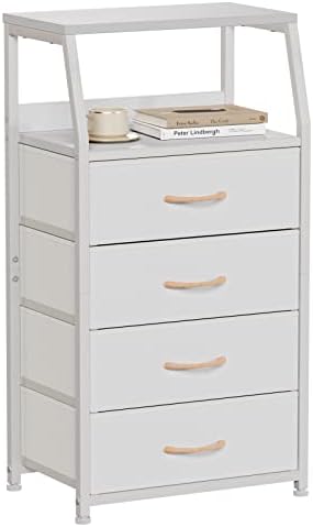 Furnulem Tall Nightstand with 4 Fabric Drawers, Small Dresser for Bedroom