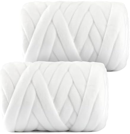 Chunky Yarn for Hand Knitting- Velvet Chenille Tube Yarns- Jumbo Yarns for Blankets, Pet Beds, Machine Washable (0.66 Lb/18.59 Yd), Easy No-Tool Arm Knitting & Crochet Project (2, Fairy White)