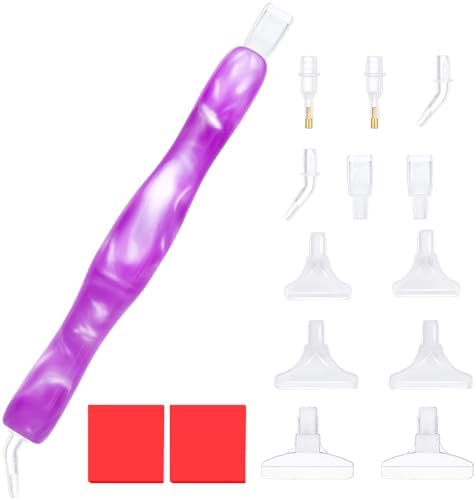 RaySoar Diamond Painting Art Drilling Dot Pen with Tips Nibs Placers Tool Accessories for Adults, Gem Rhinestone Picker Stylus New Purple