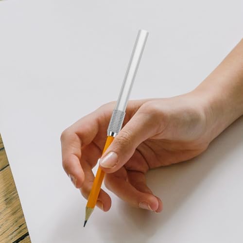 TEHAUX 5pcs Pencil Extenders, 4inch Stainless Steel Pencil Lengthener Adjustable Charcoal Stand Pen Sleeve Extender Holder Lengthener for Artists, Home School Office Supplies (Silver)