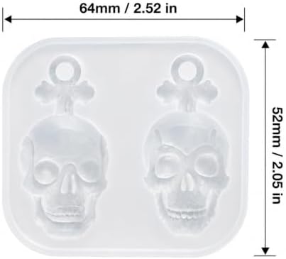 Gothic Bat Top Faceted Skull Silicone Resin Mold with Pre-Made Hanging Hole, 2 Cavity Skull Pendant Epoxy Mold, DIY Jewelry Charm Casting Supplies for Halloween & Christmas Crafts (KL05)